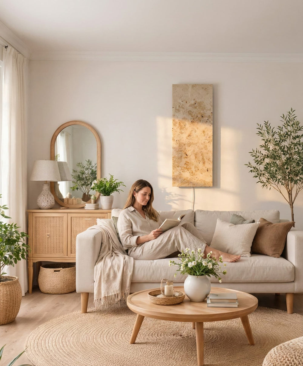 Jura Marmor B-Optik 800W neben Sofa